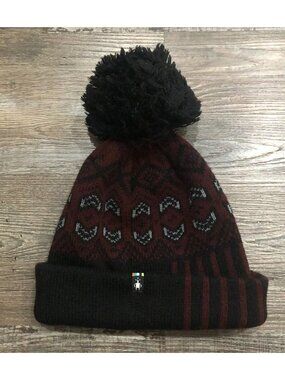 Smartwool CHUP Beanie Adult One Size Maroon Black Sock Hat Pom Pom